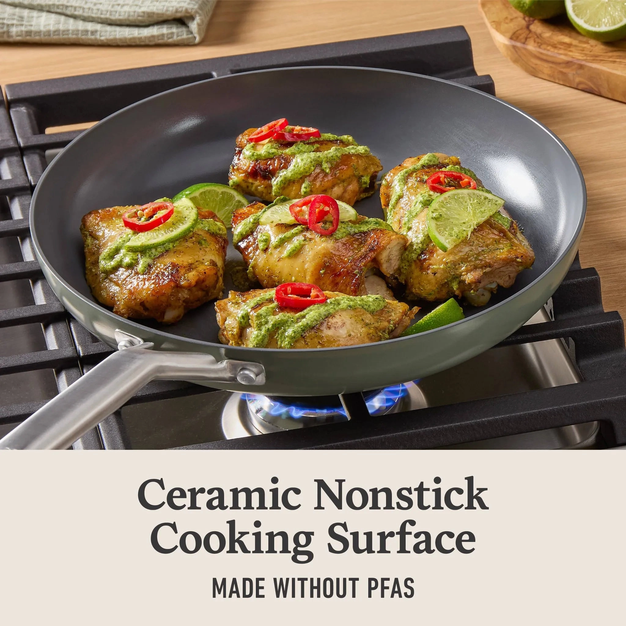 12" Ceramic Fry Pan with Lid Silver Ash