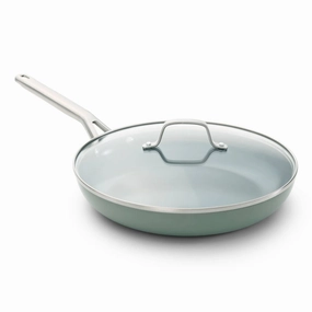 12" Ceramic Fry Pan with Lid Silver Ash