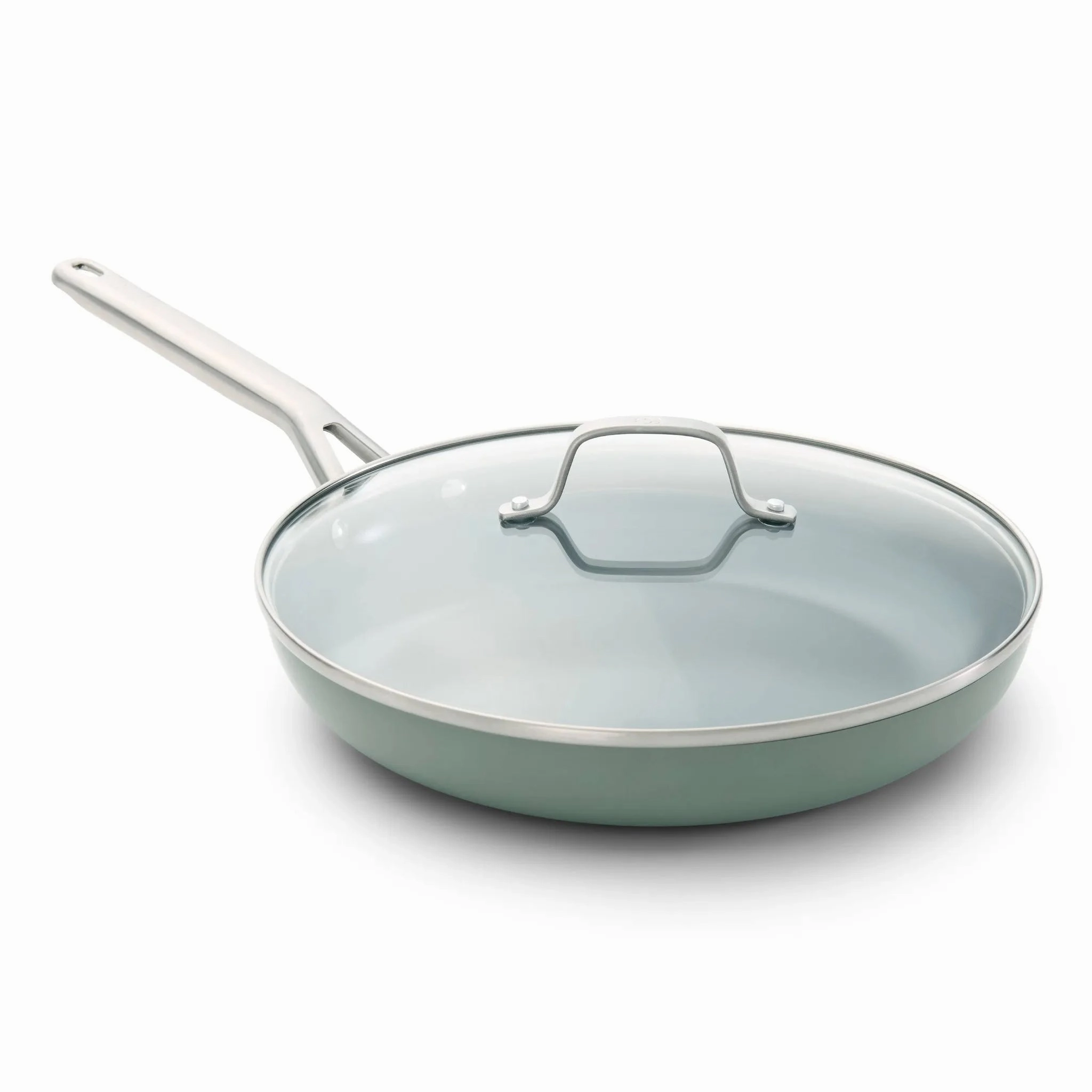 12" Ceramic Fry Pan with Lid Silver Ash
