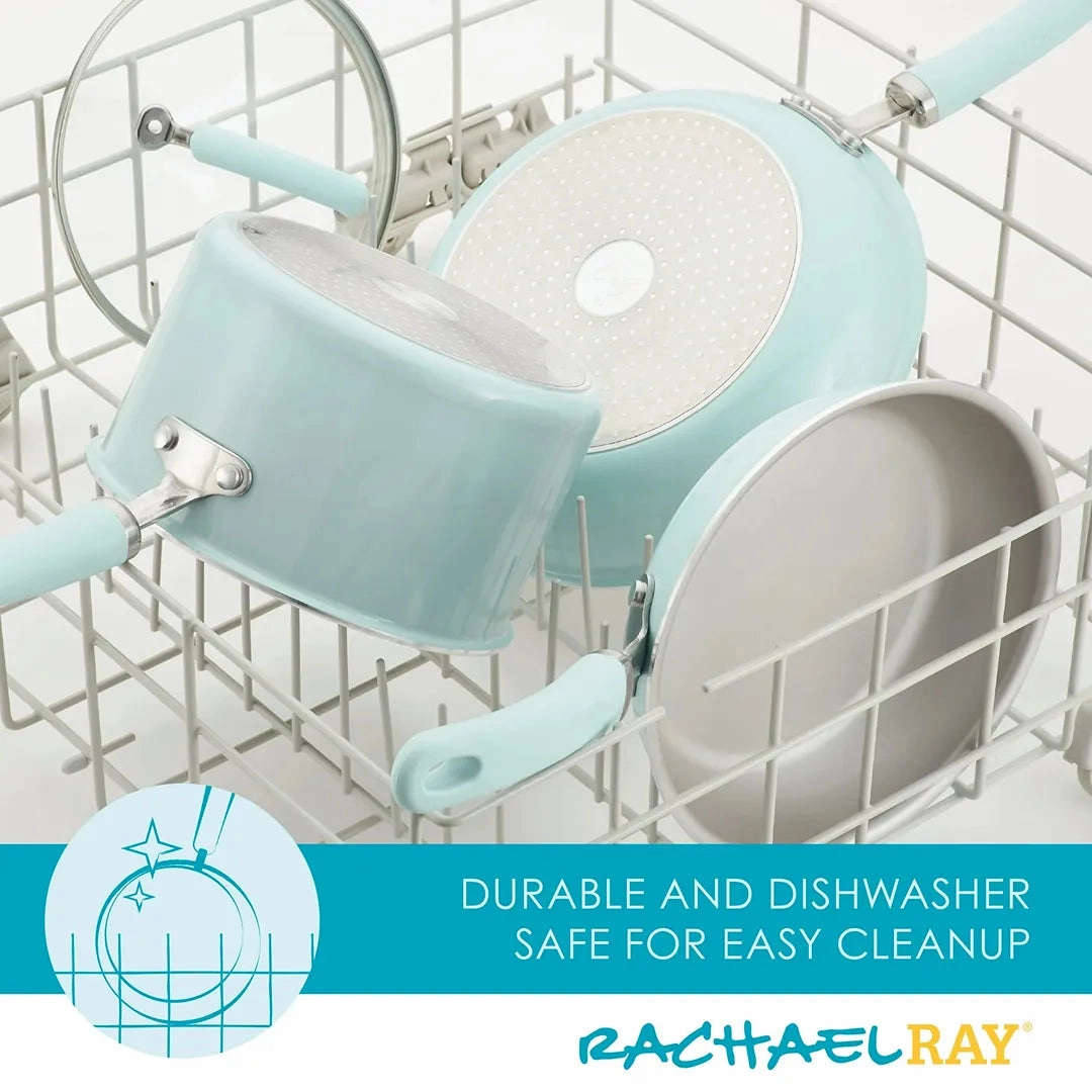 13 Piece Delicious Aluminum Nonstick Pots and Pans - Light Blue