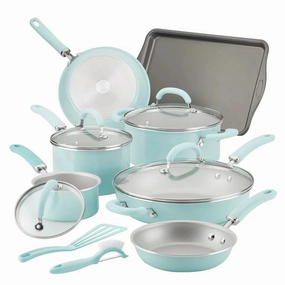 13 Piece Delicious Aluminum Nonstick Pots and Pans - Light Blue