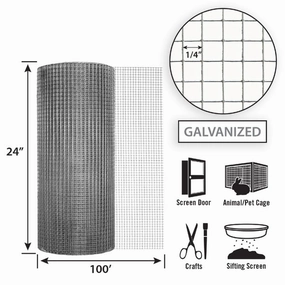 24in x 100ft Galvanized Hardware Cloth with 1/4in Openings