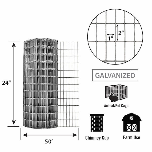 24in x 50ft Galvanzed Welded Wire Fence with 1in x 2in Openings