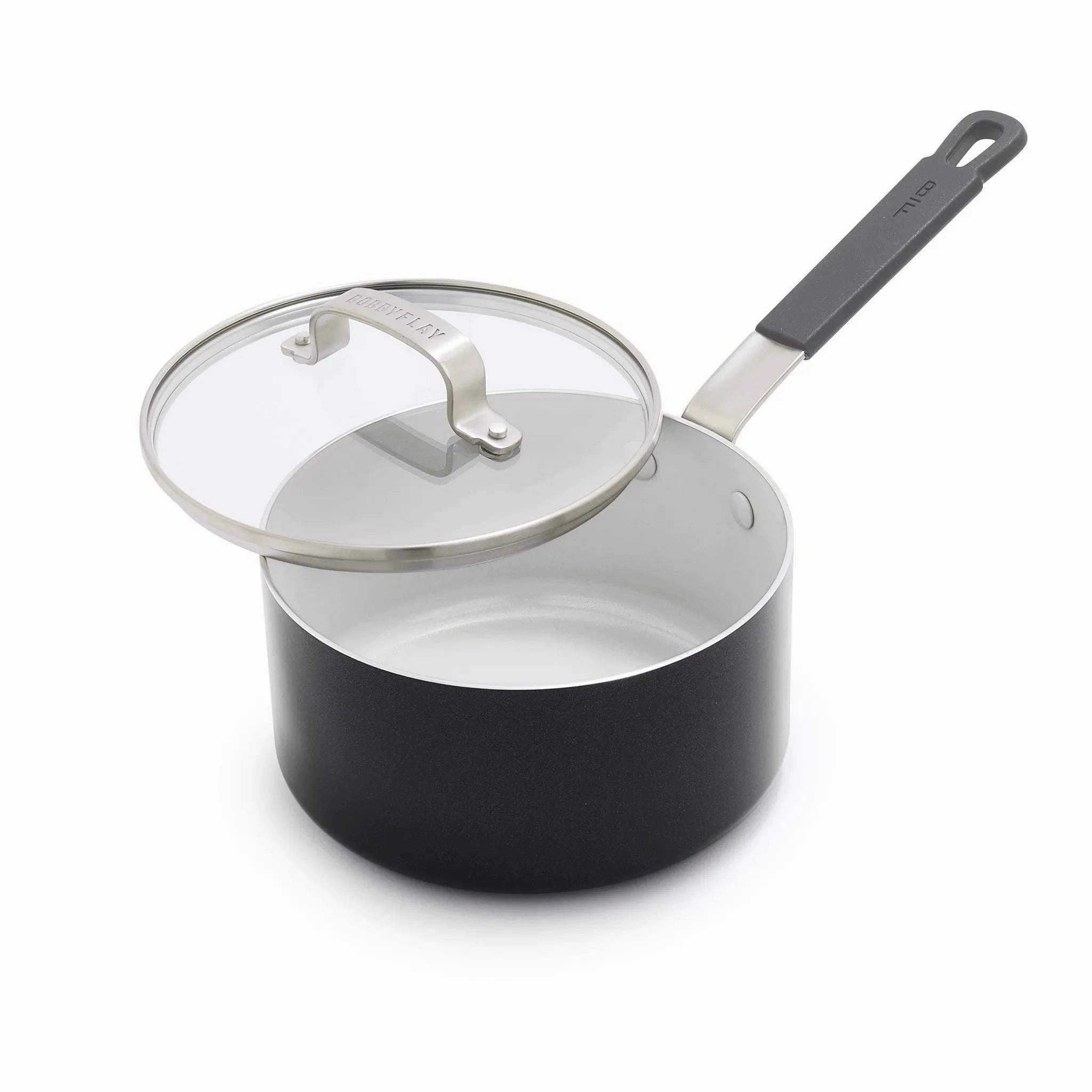 2.54qt Ceramic Nonstick Aluminum Sauce Pan with Lid Graphite Gray: Dishwasher-Safe, Lifetime Warranty