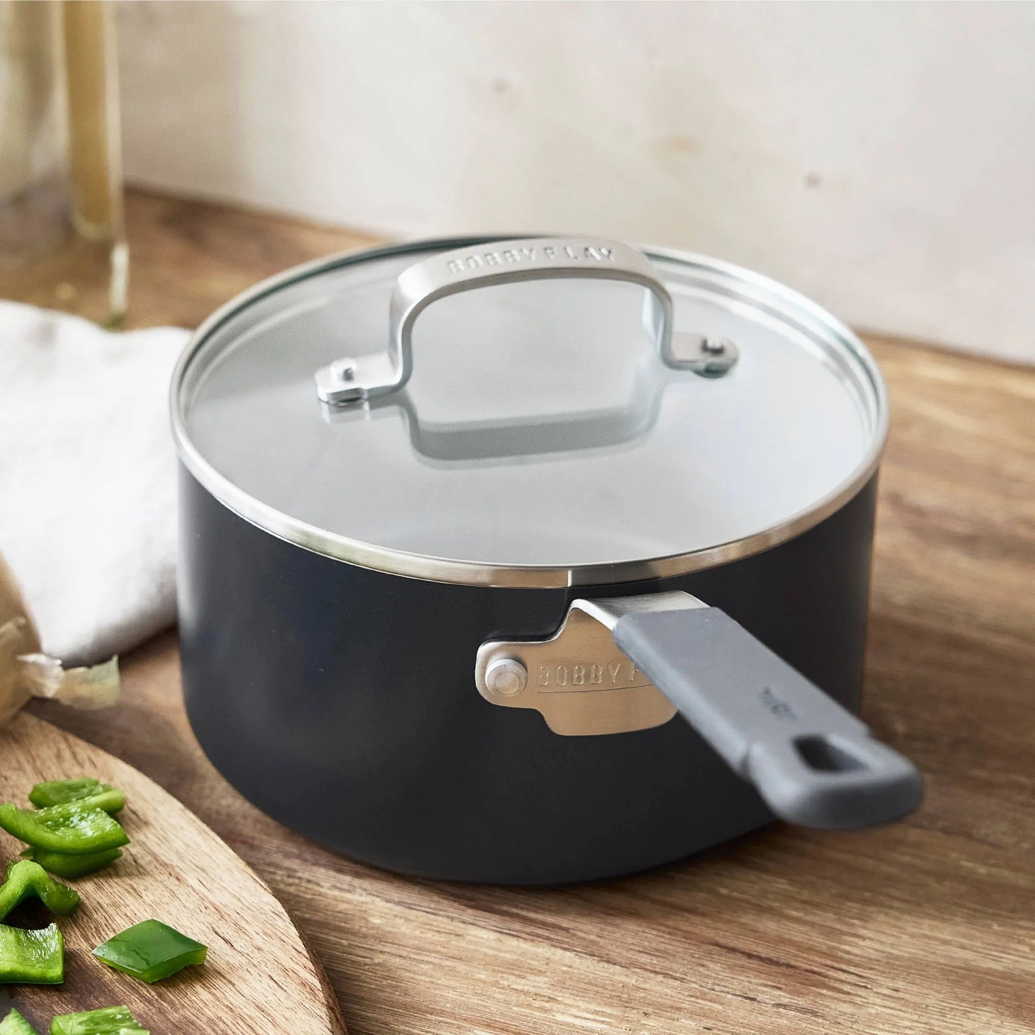 2.54qt Ceramic Nonstick Aluminum Sauce Pan with Lid Graphite Gray: Dishwasher-Safe, Lifetime Warranty