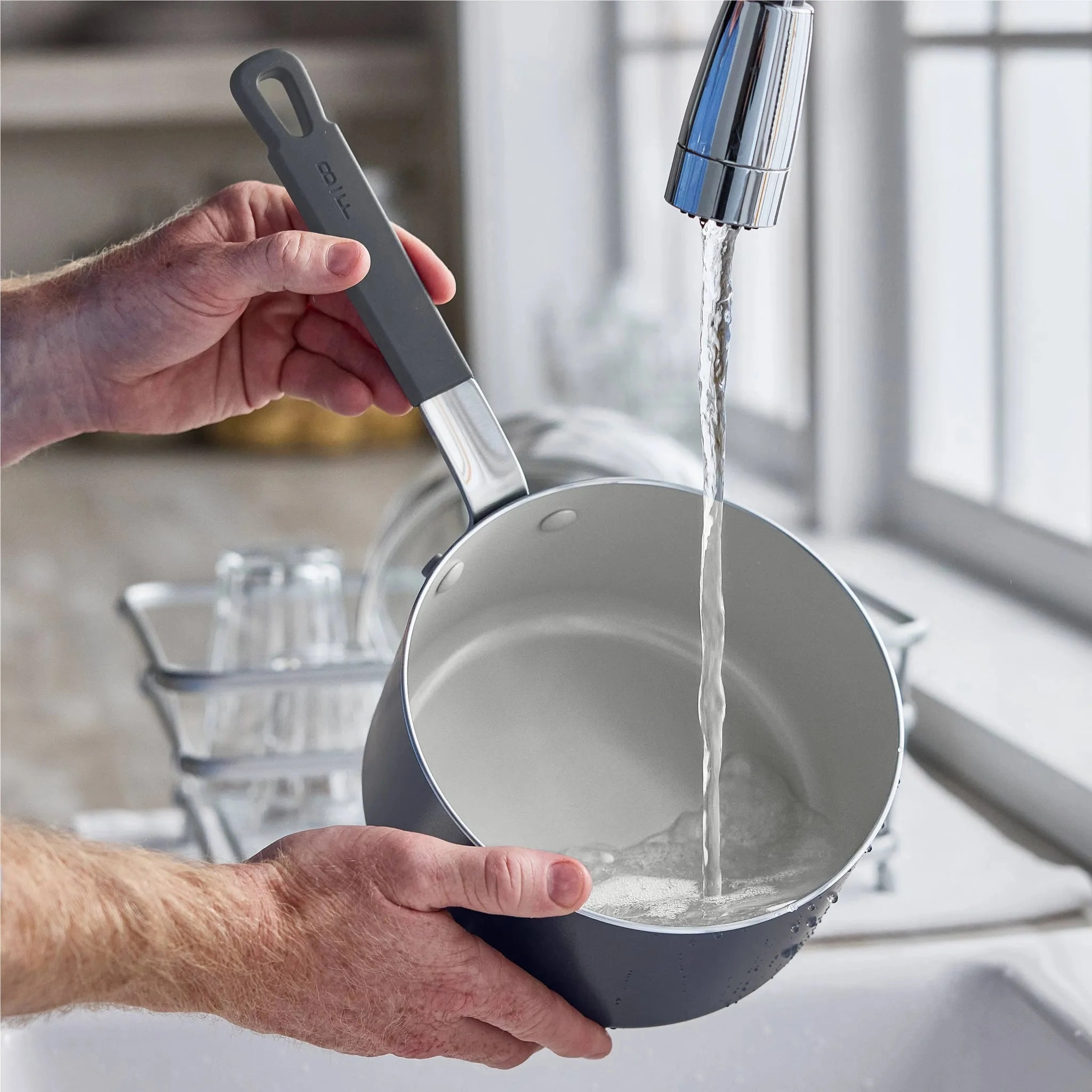 2.54qt Ceramic Nonstick Aluminum Sauce Pan with Lid Graphite Gray: Dishwasher-Safe, Lifetime Warranty