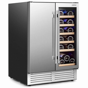 2-in-1 Beverage and Wine Cooler with Independent Temperature Control and LED Lights-Silver