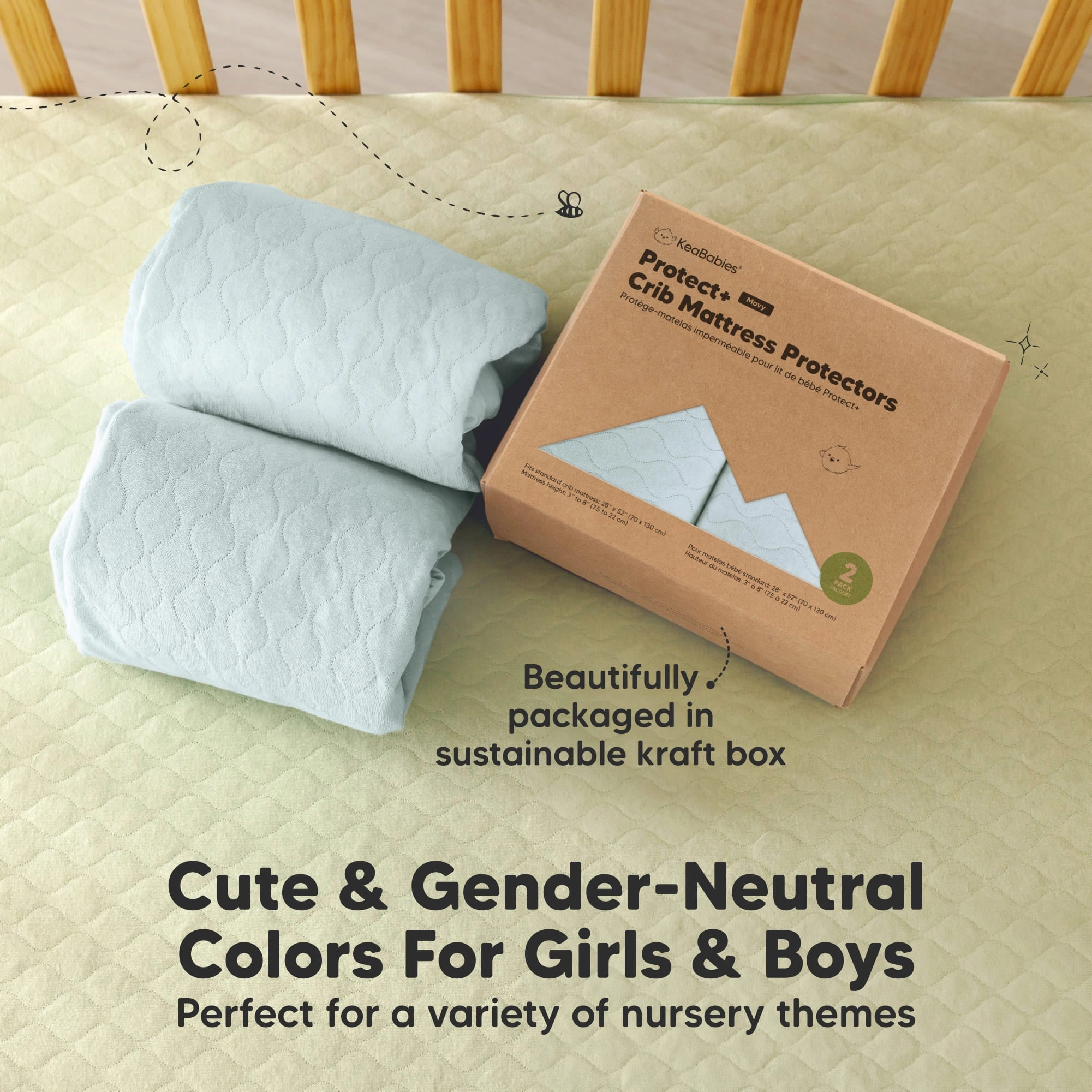 2-Pack Mavy Protect  Waterproof Crib Mattress Protector (Frost)