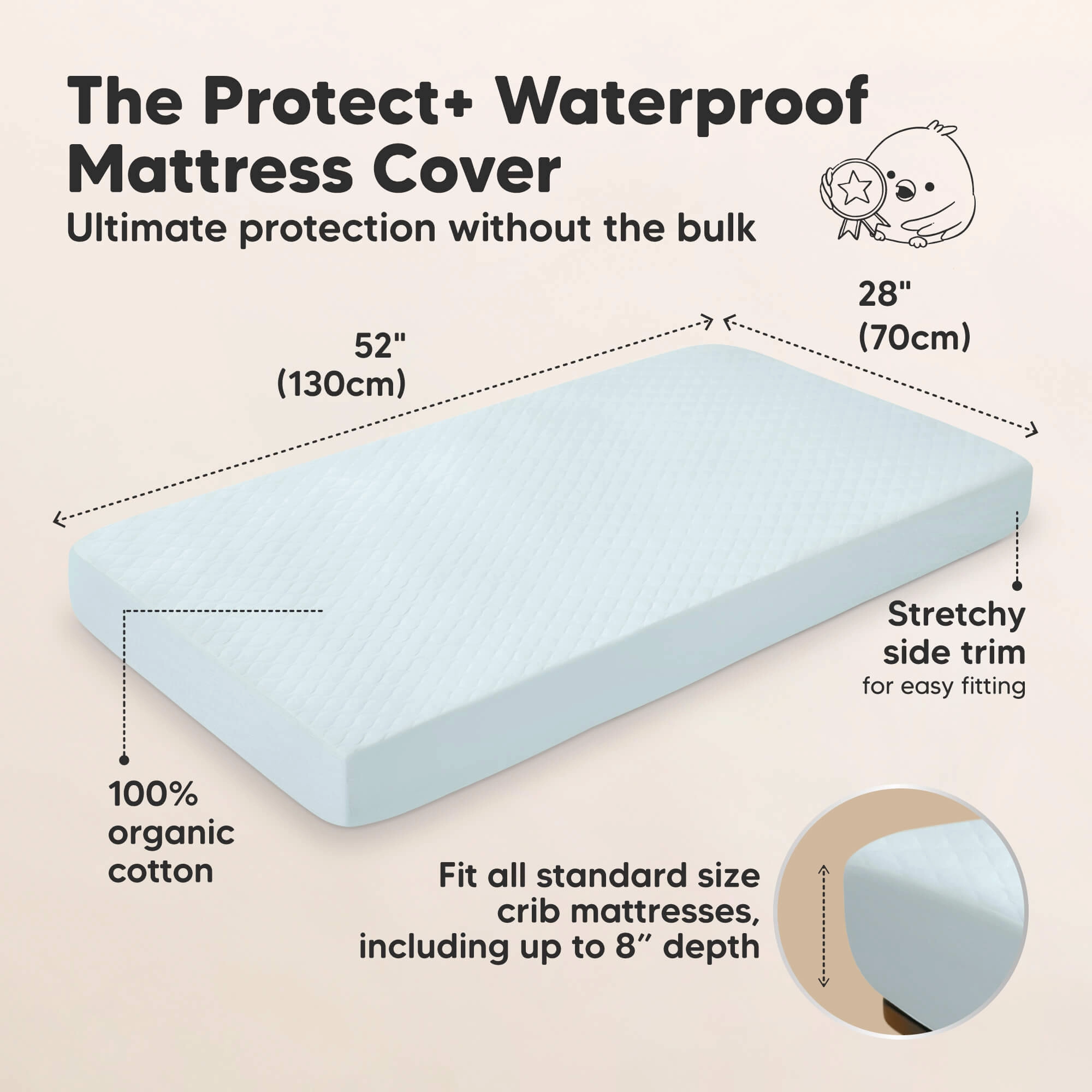 2-Pack Mavy Protect  Waterproof Crib Mattress Protector (Frost)
