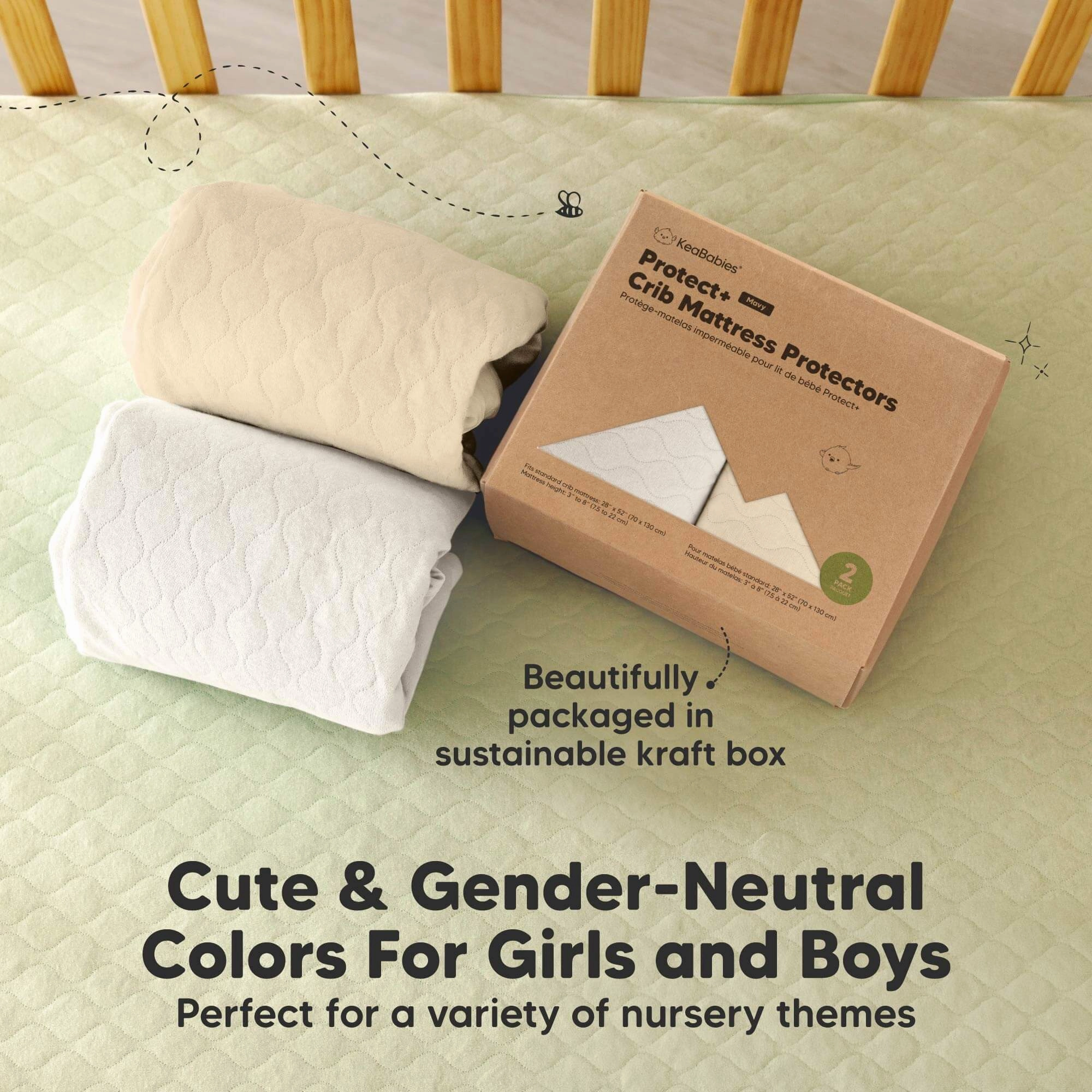2-Pack Mavy Protect  Waterproof Crib Mattress Protector (Khaki)