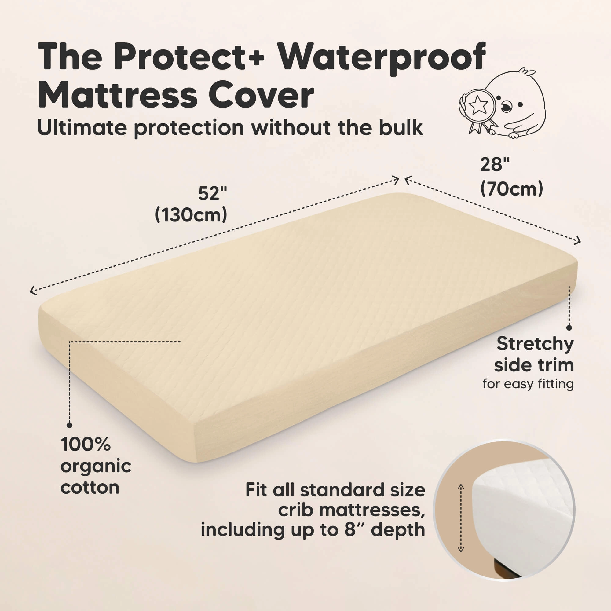 2-Pack Mavy Protect  Waterproof Crib Mattress Protector (Khaki)