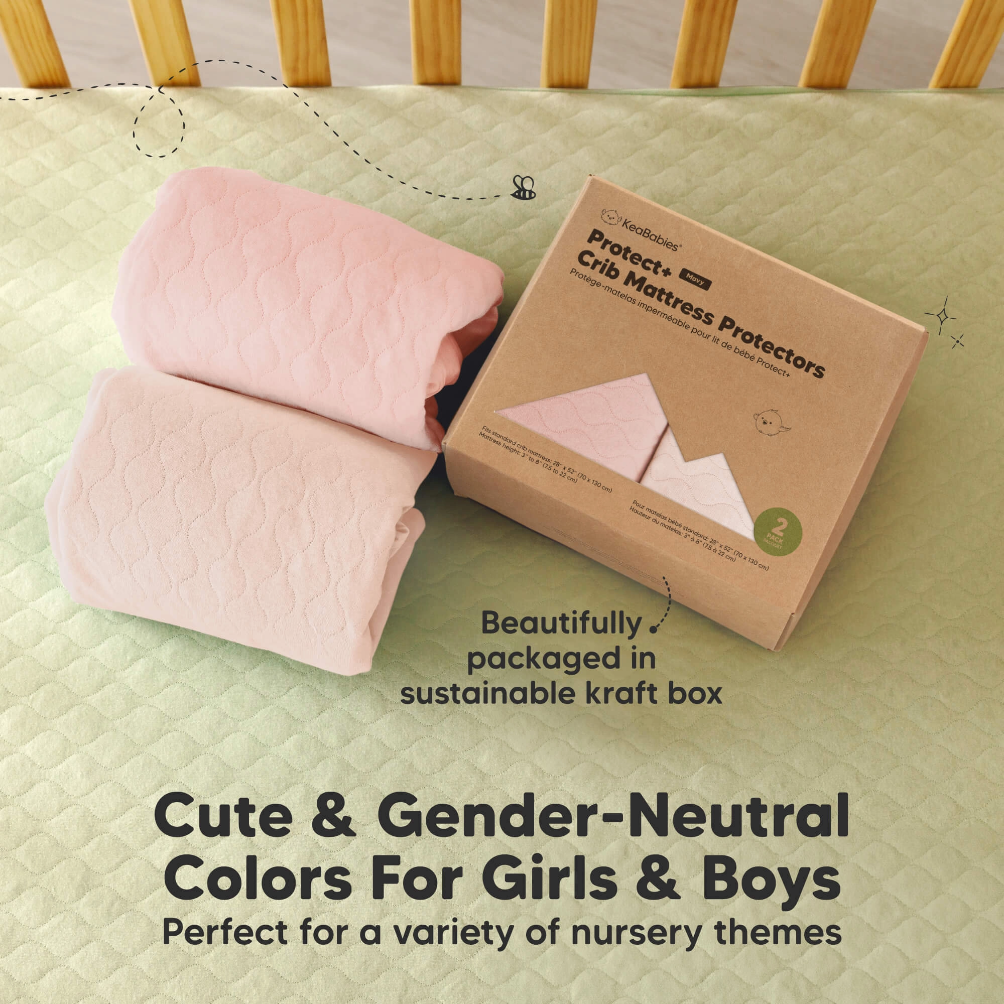 2-Pack Mavy Protect  Waterproof Crib Mattress Protector (Mist Rose)