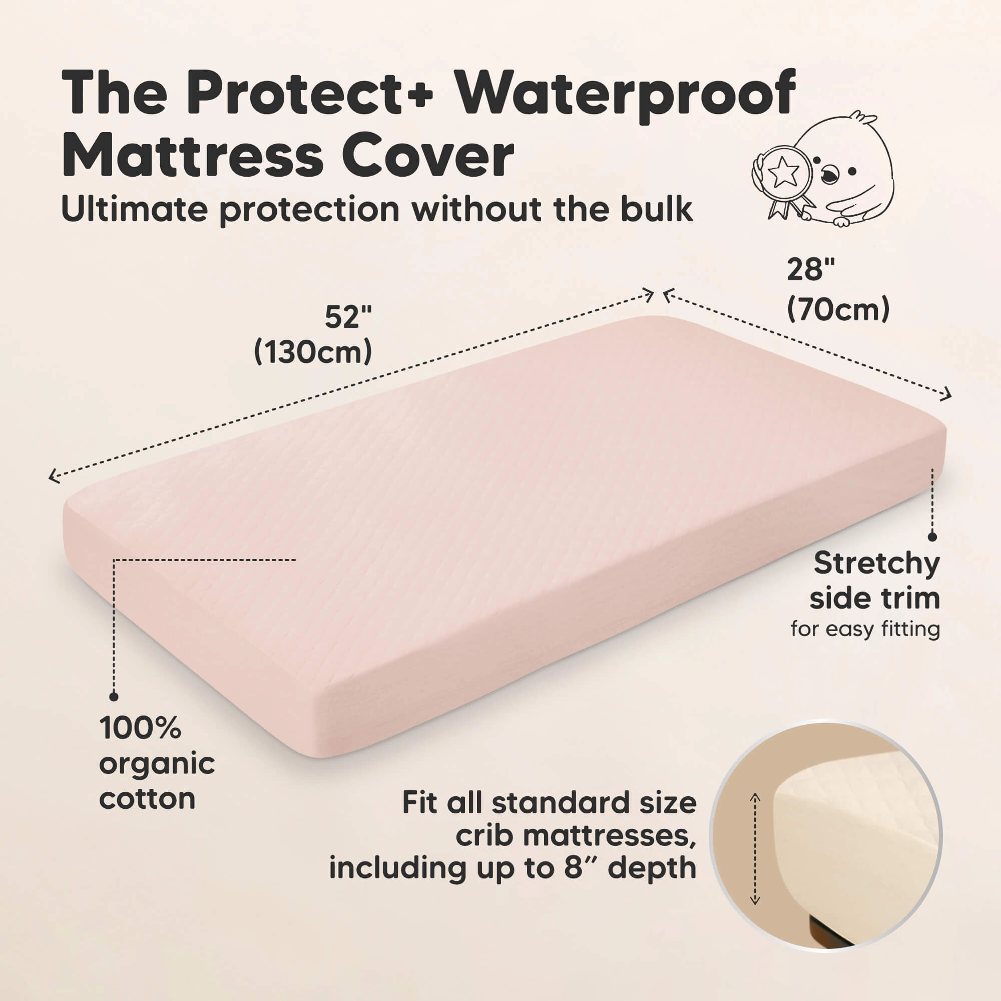 2-Pack Mavy Protect  Waterproof Crib Mattress Protector (Mist Rose)