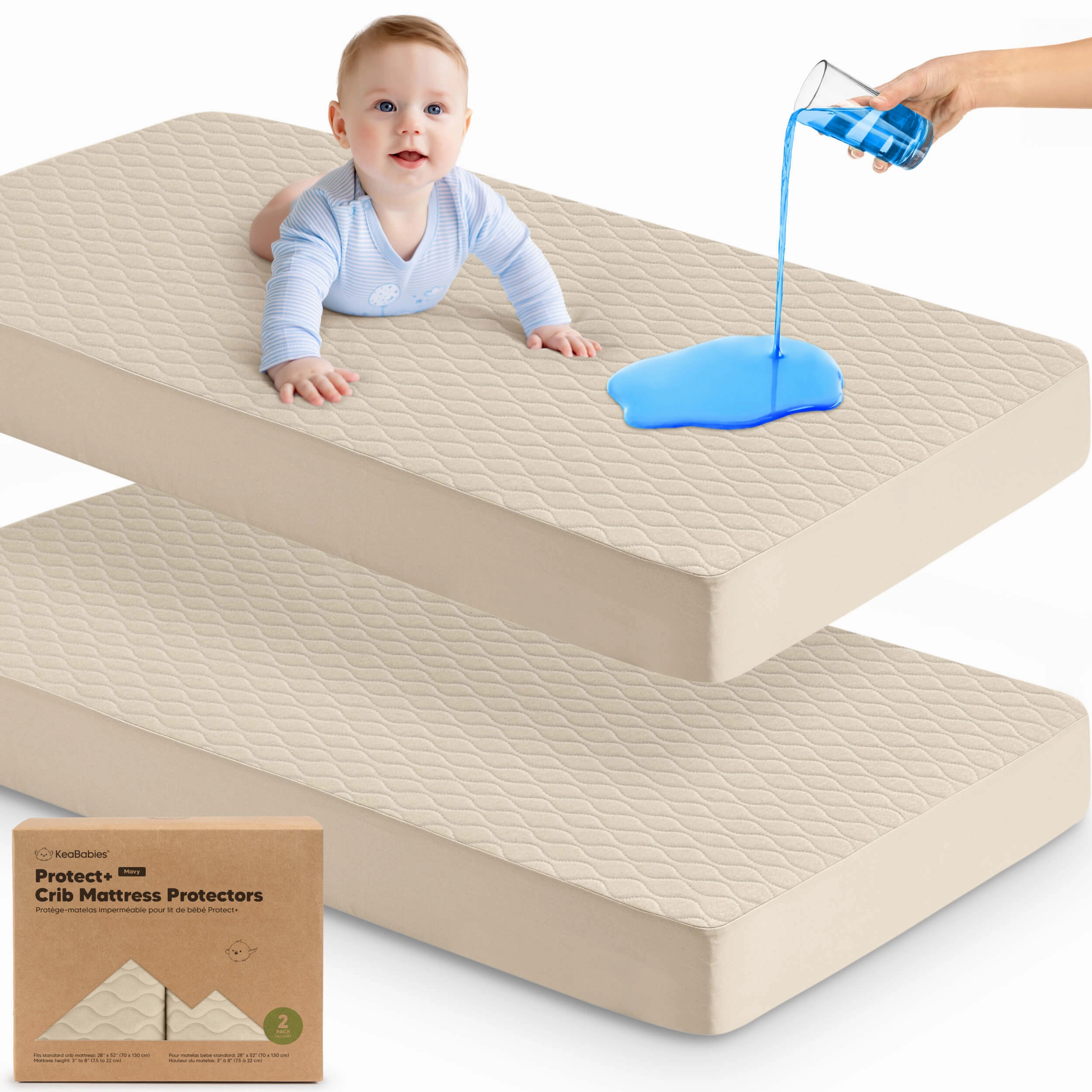 2-Pack Mavy Protect  Waterproof Crib Mattress Protector (Oat)
