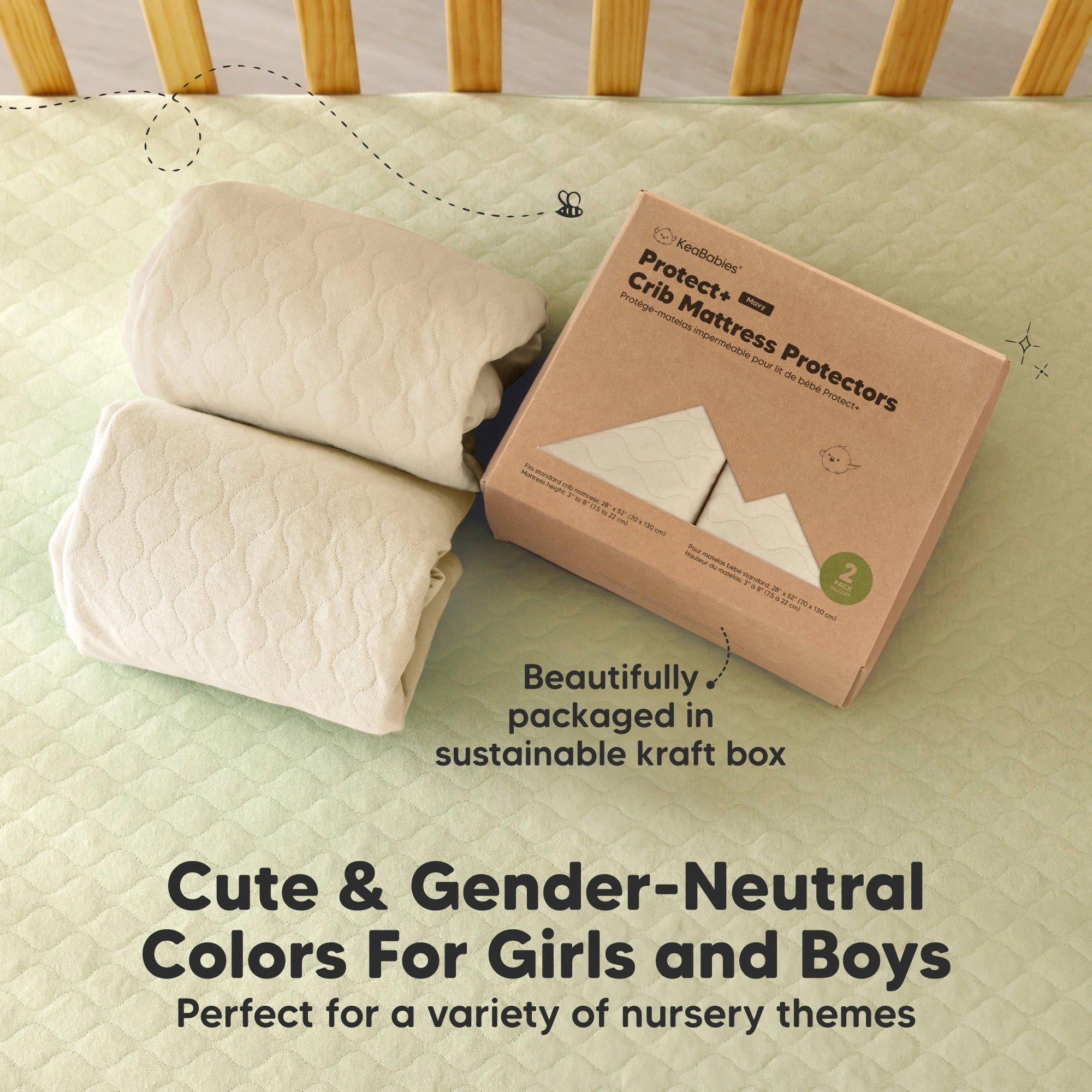 2-Pack Mavy Protect  Waterproof Crib Mattress Protector (Oat)