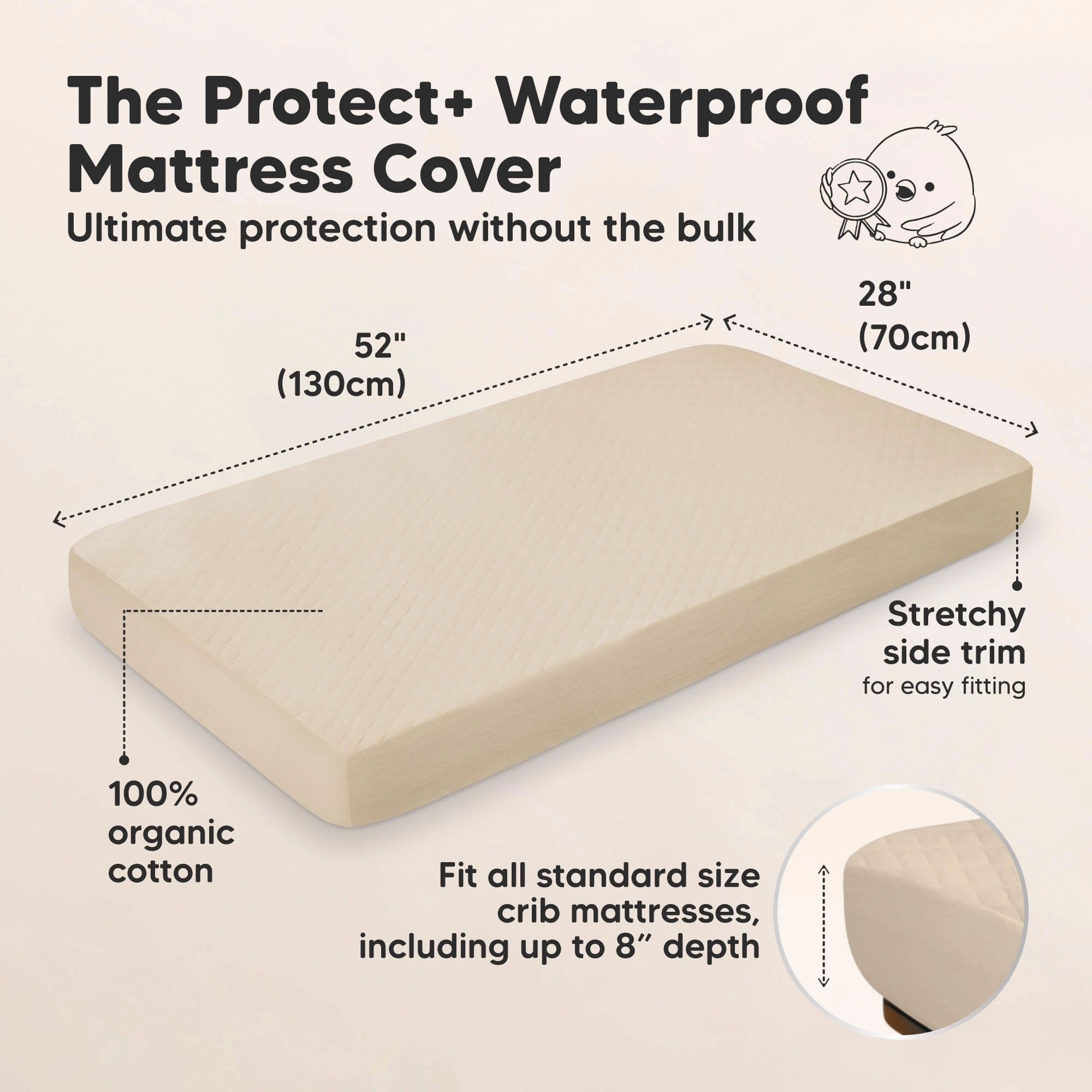 2-Pack Mavy Protect  Waterproof Crib Mattress Protector (Oat)