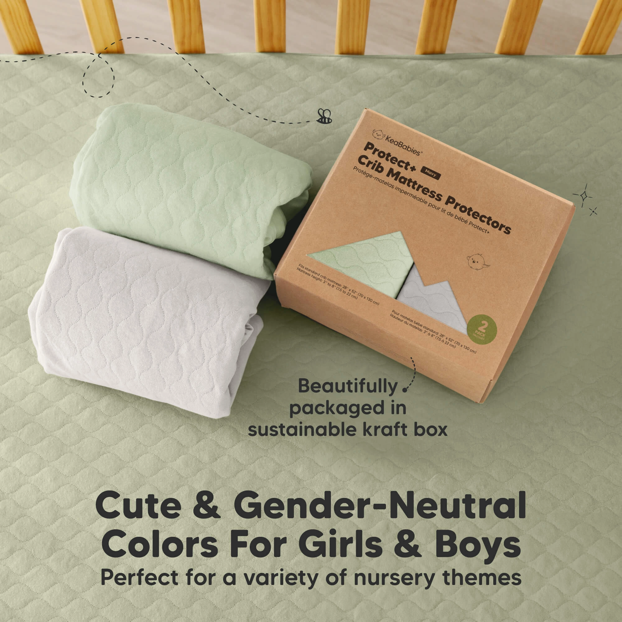 2-Pack Mavy Protect  Waterproof Crib Mattress Protector (Sage)