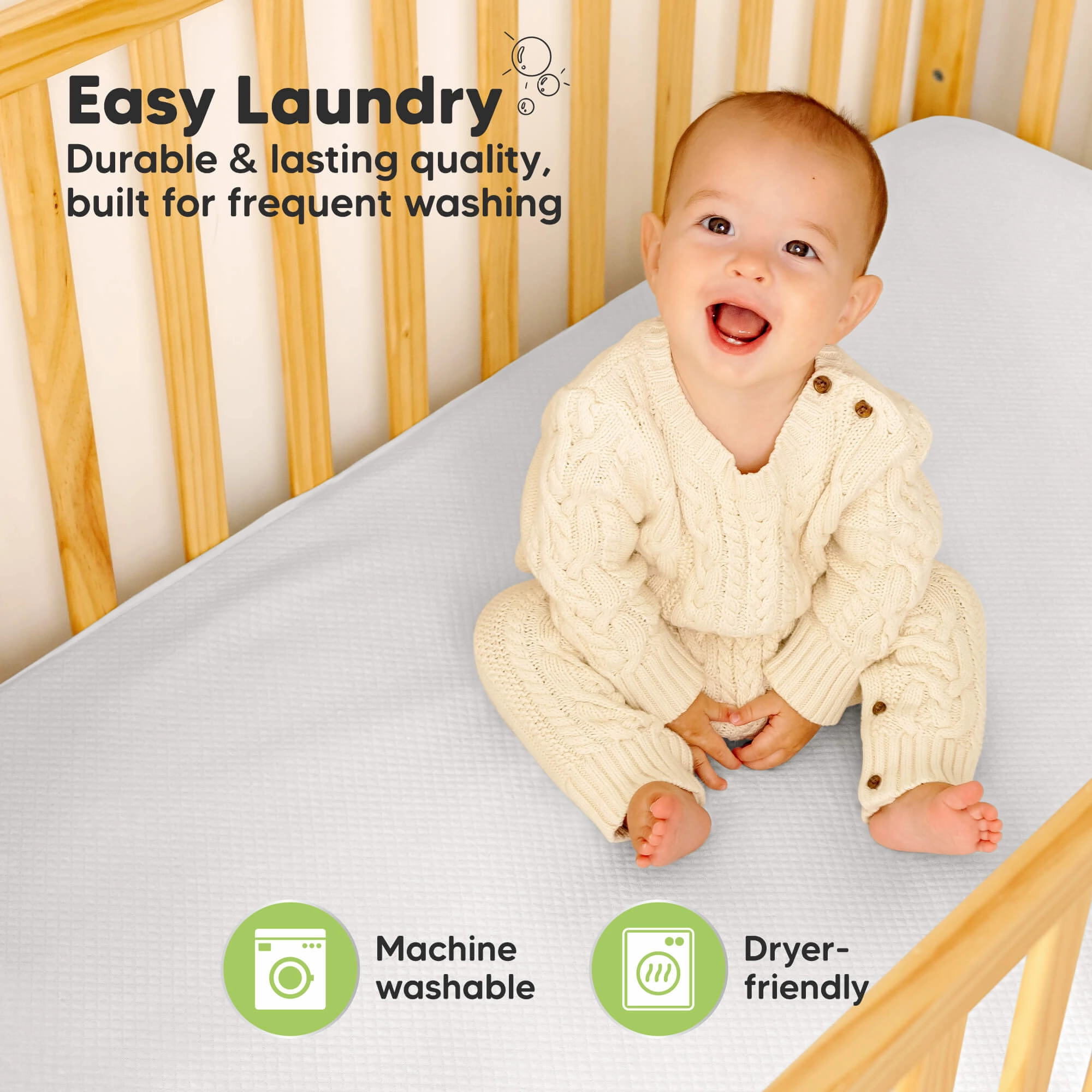 2-Pack Quin Protect  Waterproof Crib Mattress Protector (Pearl Gray)