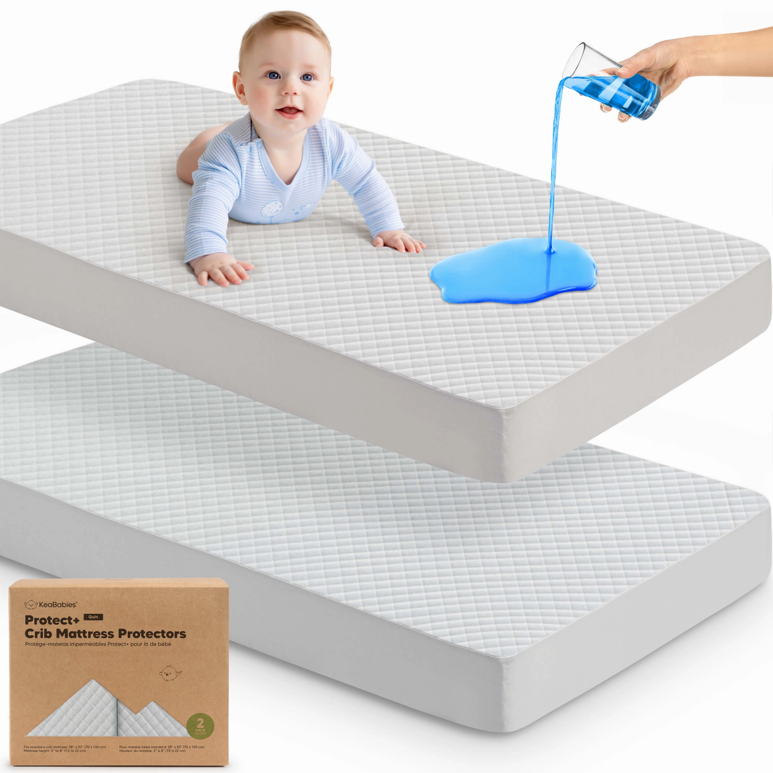 2-Pack Quin Protect  Waterproof Crib Mattress Protector (Pearl Gray)