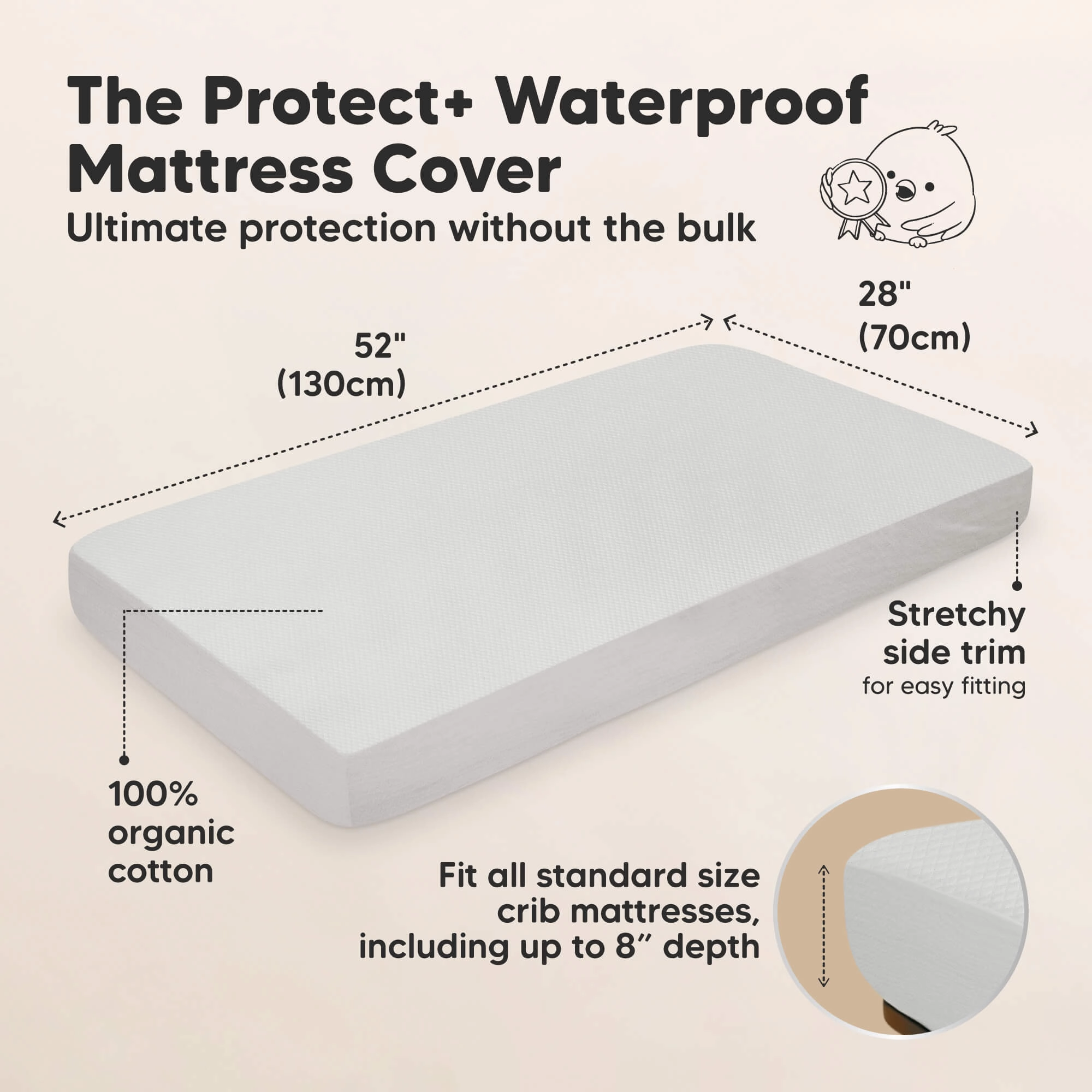 2-Pack Quin Protect  Waterproof Crib Mattress Protector (Pearl Gray)