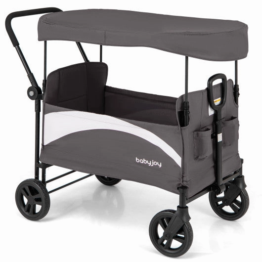 2-Seat Stroller Wagon With Adjustable Canopy and Handles-Gray