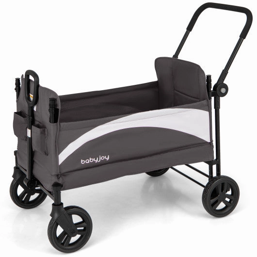 2-Seat Stroller Wagon With Adjustable Canopy and Handles-Gray