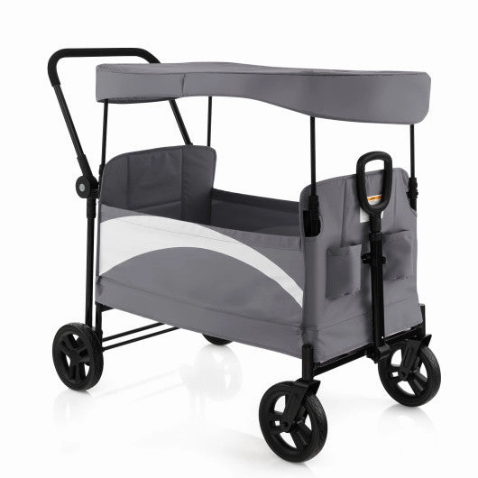2-Seat Stroller Wagon With Adjustable Canopy and Handles-Gray