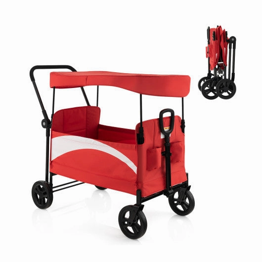 2-Seat Stroller Wagon With Adjustable Canopy and Handles-Red