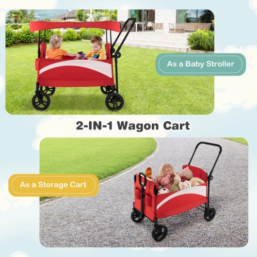 2-Seat Stroller Wagon With Adjustable Canopy and Handles-Red