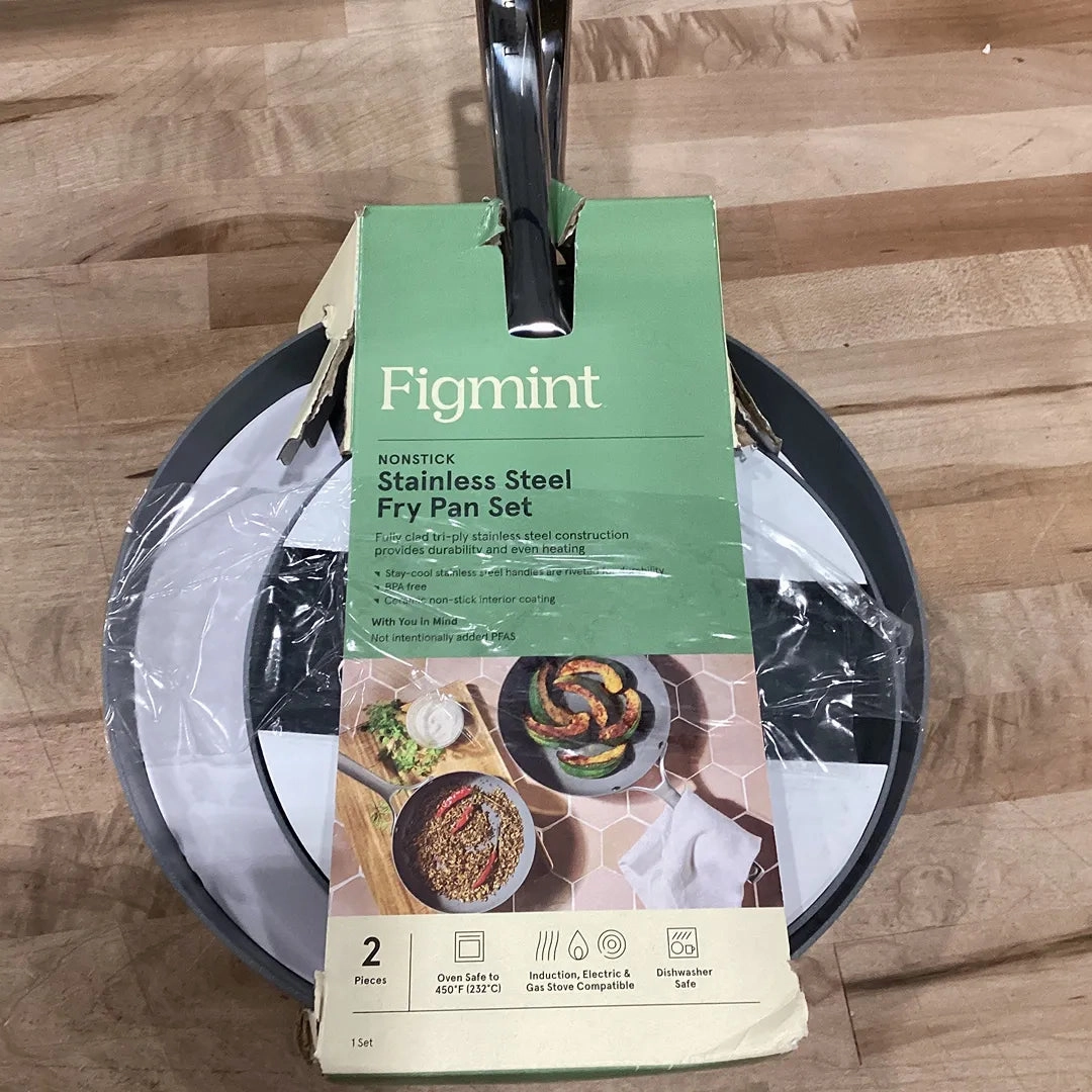 2pc Stainless Steel Ceramic Coated Nonstick Fry pan Set Dark Gray - ™