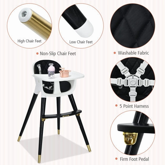 3-in-1 Adjustable Baby High Chair With Soft Seat Cushion for Toddlers-Black