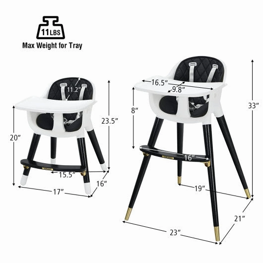 3-in-1 Adjustable Baby High Chair With Soft Seat Cushion for Toddlers-Black