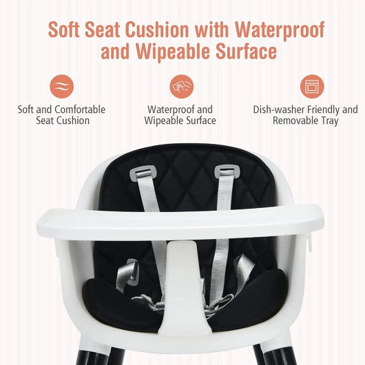 3-in-1 Adjustable Baby High Chair With Soft Seat Cushion for Toddlers-Black