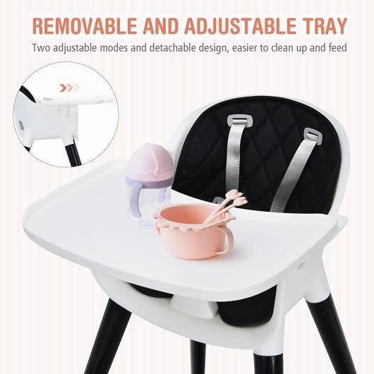 3-in-1 Adjustable Baby High Chair With Soft Seat Cushion for Toddlers-Black