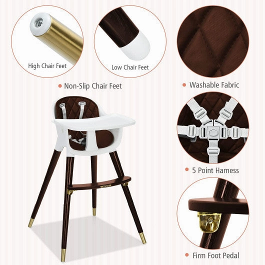 3-in-1 Adjustable Baby High Chair With Soft Seat Cushion for Toddlers-Brown