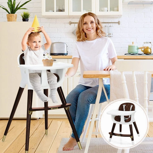 3-in-1 Adjustable Baby High Chair With Soft Seat Cushion for Toddlers-Brown