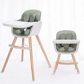 3-in-1 Convertible Wooden High Chair with Removable Tray and Adjustable Legs and Cushion - Sage Green