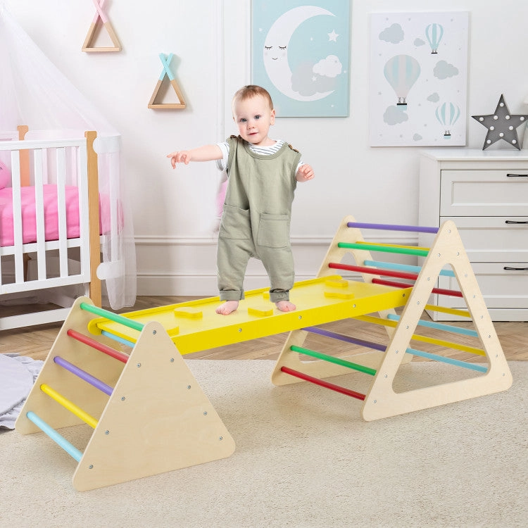 3 Piece Toddler Triangle Set Montessori With 2 Climbing Triangles and 1 Ramp-Colorful