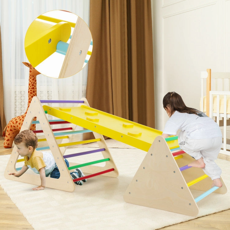 3 Piece Toddler Triangle Set Montessori With 2 Climbing Triangles and 1 Ramp-Colorful