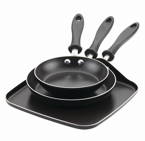 3pc Nonstick Aluminum Reliance Skillet and Griddle Cookware Set Black: Even-Heating Pan Set, Dishwasher-Safe