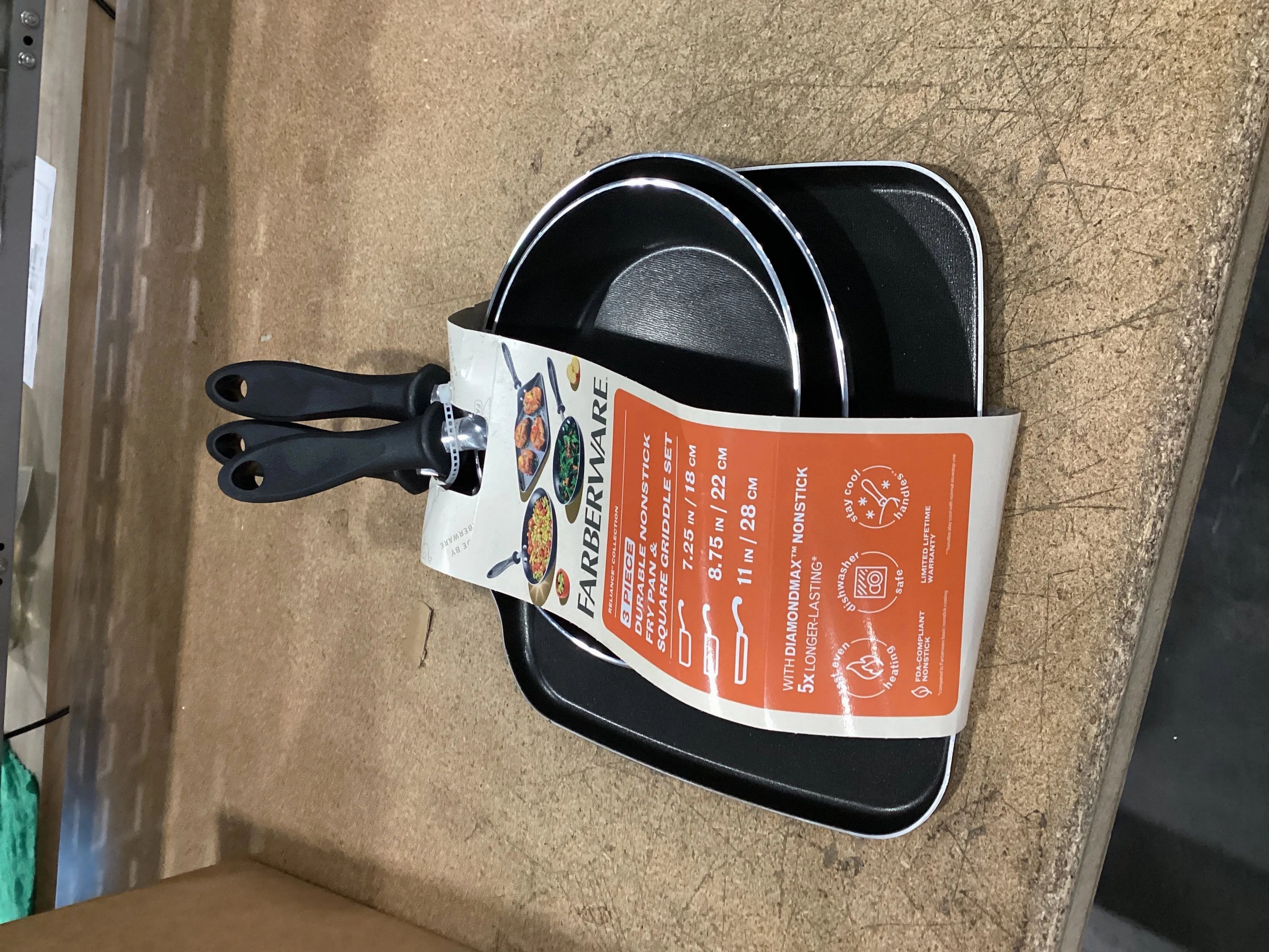 3pc Nonstick Aluminum Reliance Skillet and Griddle Cookware Set Black: Even-Heating Pan Set, Dishwasher-Safe
