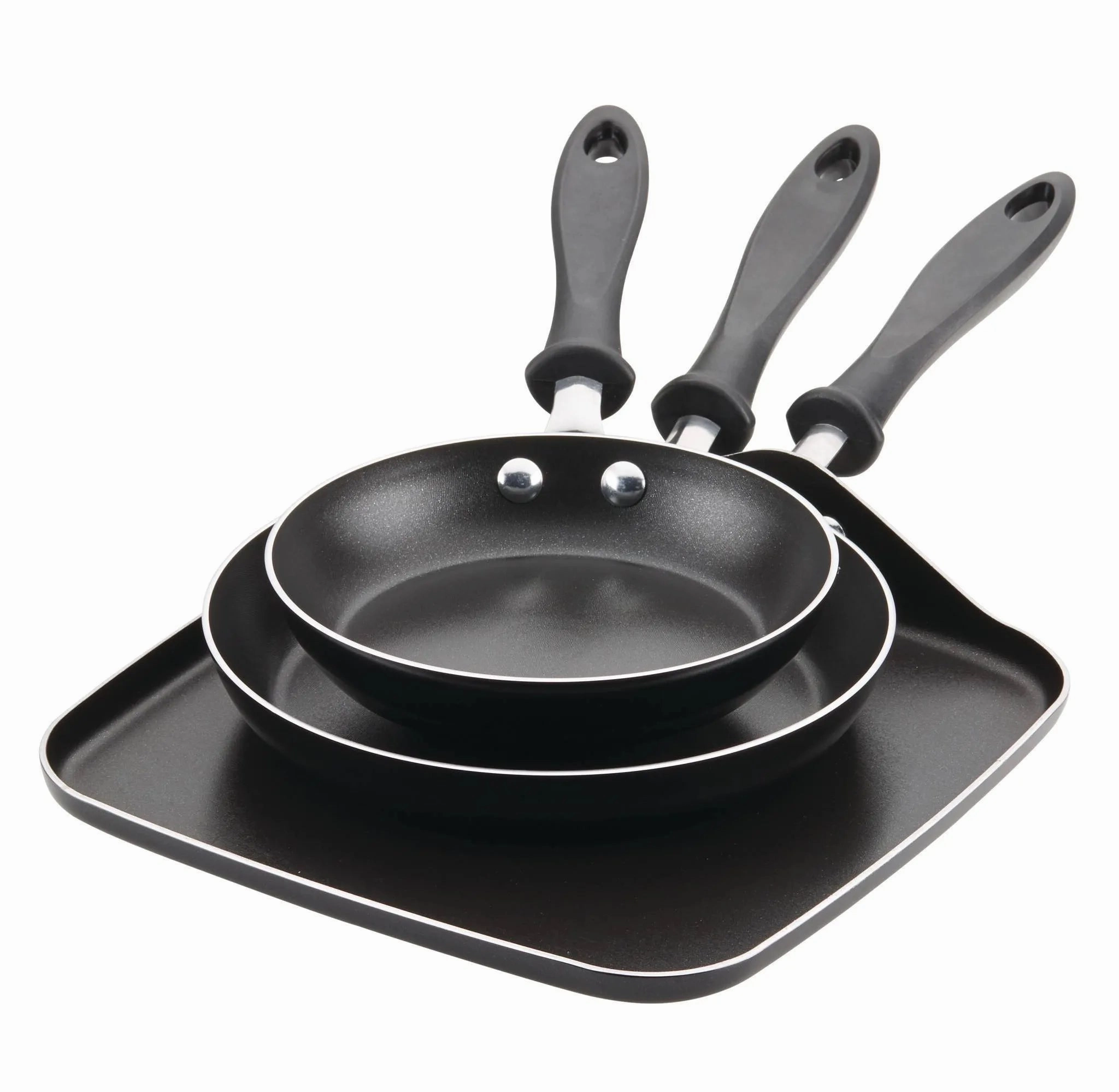 3pc Nonstick Aluminum Reliance Skillet and Griddle Cookware Set Black: Even-Heating Pan Set, Dishwasher-Safe (see Description)
