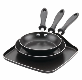 3pc Nonstick Aluminum Reliance Skillet and Griddle Cookware Set Black: Even-Heating Pan Set, Dishwasher-Safe (see Description)