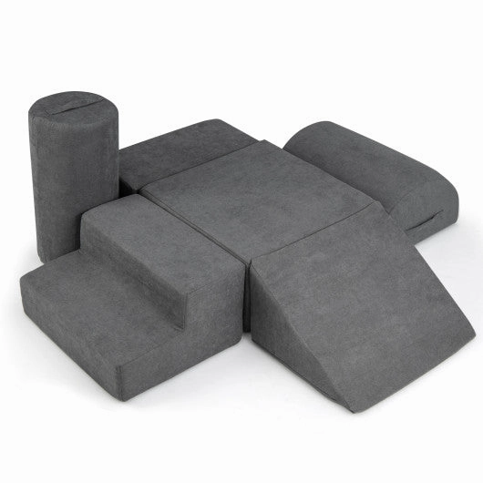 6-Piece Baby Climbing Blocks With 30D High-Density Foam and Carrying Handles-Gray