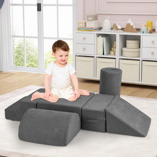 6-Piece Baby Climbing Blocks With 30D High-Density Foam and Carrying Handles-Gray