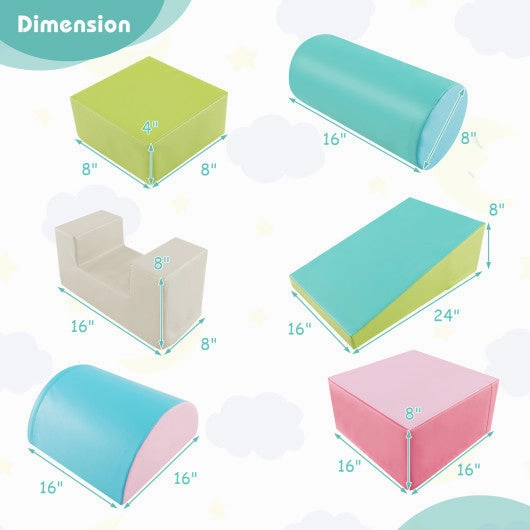 6 Pieces Foam Climbing Blocks Indoor Climb and Crawl Activity Playset With Rectangles-Green