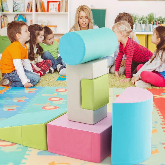6 Pieces Foam Climbing Blocks Indoor Climb and Crawl Activity Playset With Rectangles-Green
