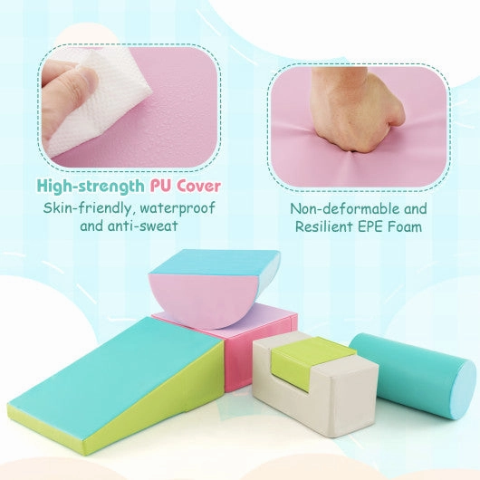 6 Pieces Foam Climbing Blocks Indoor Climb and Crawl Activity Playset With Rectangles-Green
