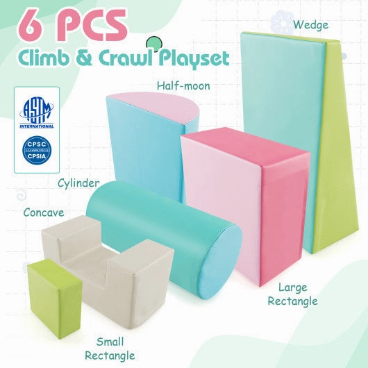 6 Pieces Foam Climbing Blocks Indoor Climb and Crawl Activity Playset With Rectangles-Green