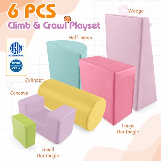 6 Pieces Foam Climbing Blocks Indoor Climb and Crawl Activity Playset With Rectangles-Multicolor